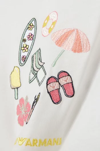 Beach-embroidered T-shirt in Cotton