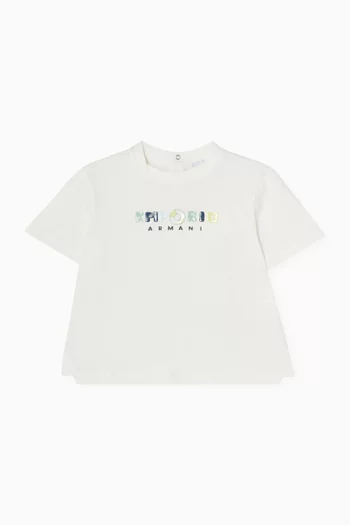 تي شيرت بطبعة شعار الماركة قطن