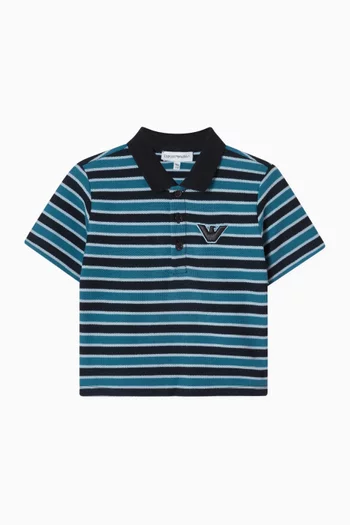 Striped Logo Polo Shirt in Cotton