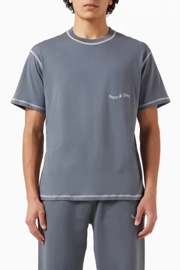 تي شيرت بحياكة معكوسة وشعار الماركة قطن