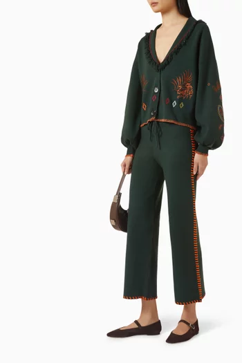 بنطال بقصة ساق واسعة منسوج بحياكة بغرزة البطانية