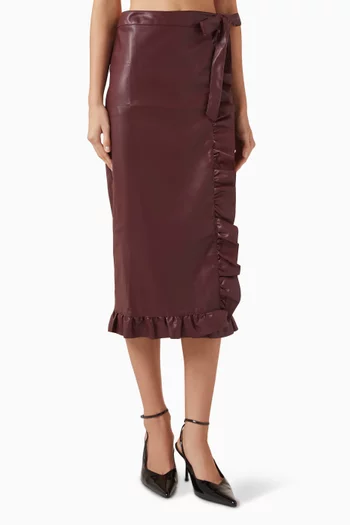 Ruffle Jaspre Midi Skirt in Vegan Leather