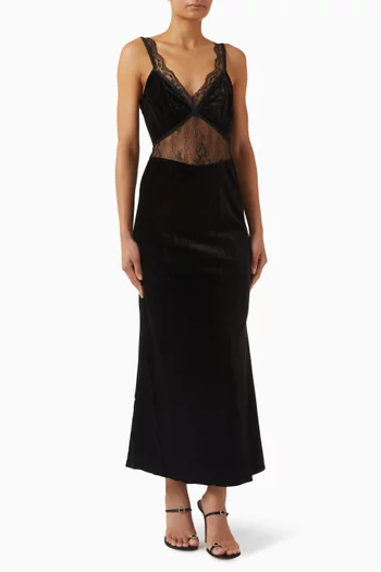 Lace Insert Maxi Dress in Velvet