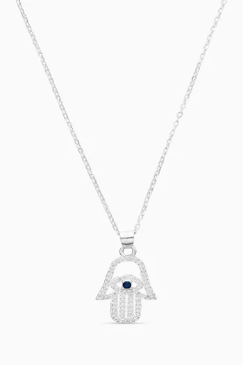 Studded Hamsa Charm Necklace in Sterling Silver
