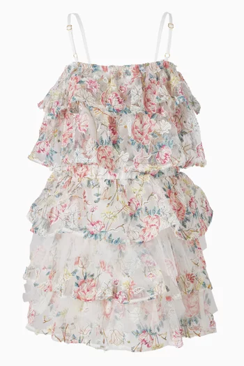 فستان قصير بكشكش وتطريزات