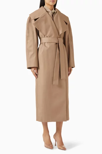 معطف بفتحة رقبة بطية عريضة قطن مزدوج