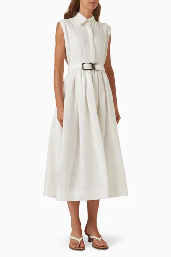 فستان بنمط قميص بحزام كتان