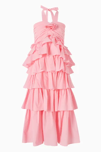 فستان ايلي طويل بكشكش قطن