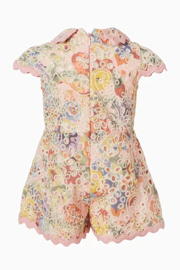 Alanna Embroidered Romper in Cotton