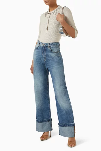 سترة منسوجة بياقة بولو مزينة بتطريزات