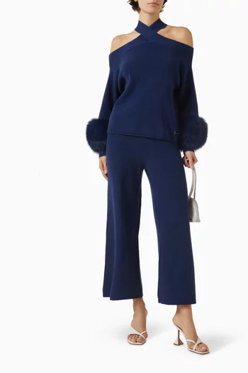 Criss-cross Fur-trim Sweater in Wool-cashmere