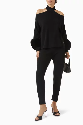Criss-cross Fur-trim Sweater in Wool-cashmere