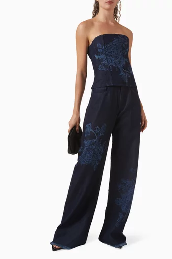 Flower Motif Corset Top in Denim