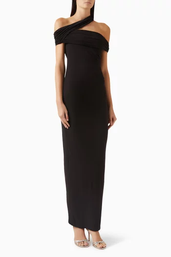 فستان ايماني بقصة غير متماثلة جيرسيه