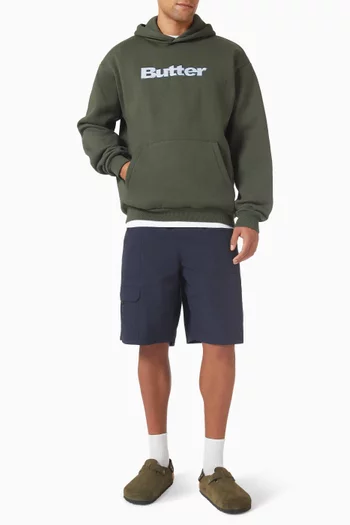 كنزة بغطاء رأس وشعار الماركة بملمس بارز صوف قطني