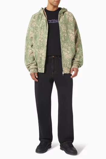 كنزة بغطاء رأس وسحّاب ونقشة غابات مموهة صوف قطني