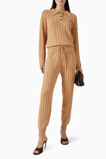 Drawstring Tapered Pants in Cable-knit