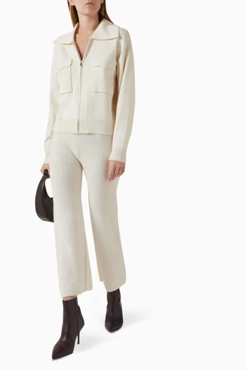 بنطال بقصة ساق مستقيمة نسيج سادة