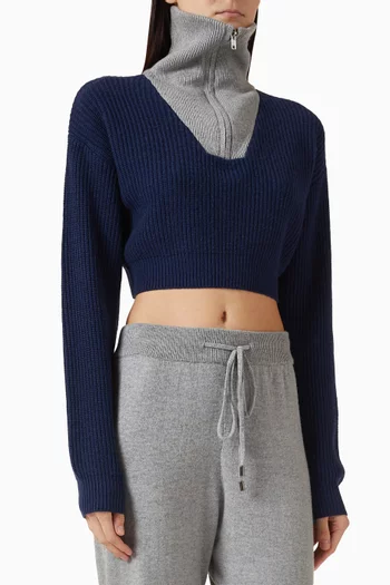 سترة بسحّاب قصير نسيج مضلع