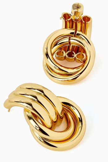 أقراط بتصميم عقدة مزدوجة معدن مطلي ذهب