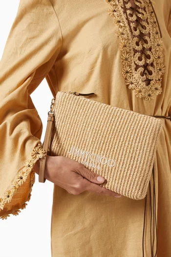 Zipped Flat Pouch in Raffia