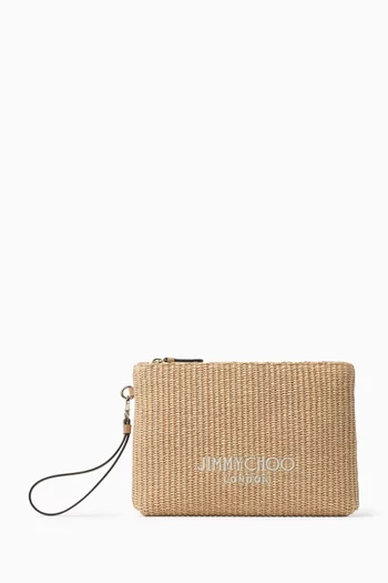 Zipped Flat Pouch in Raffia