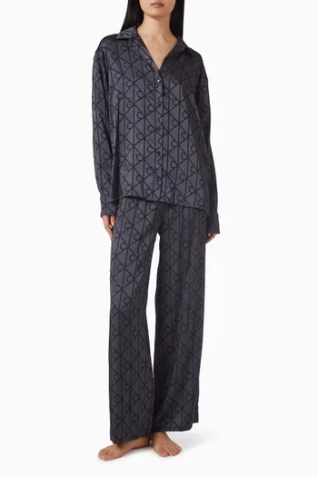 All-over Logo-print Pyjama Shirt in Satin