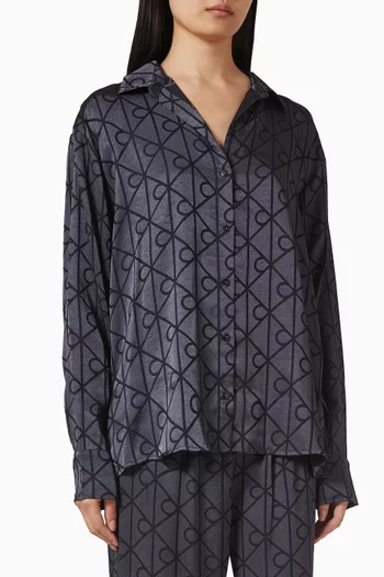 All-over Logo-print Pyjama Shirt in Satin