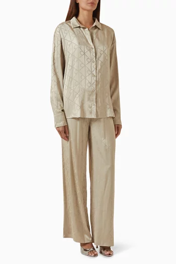 طقم بيجاما قميص وبنطال ستان