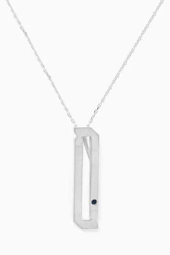 Arabic Letter "Noon" Sapphire Pendant Necklace in Sterling Silver