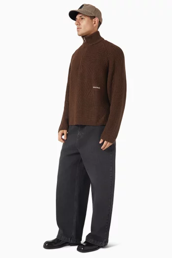 سترة بياقة عالية قماش منسوج قطن