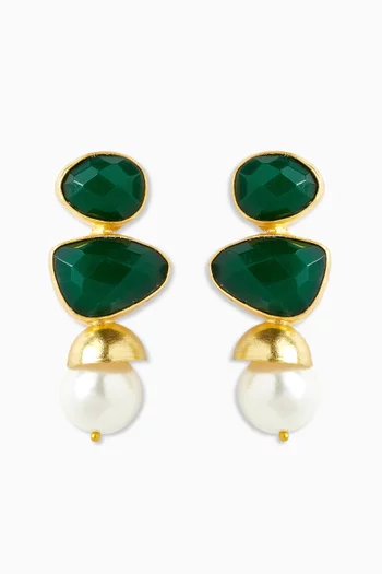 أقراط متدلية مزينة بلؤلؤ معدن مطلي