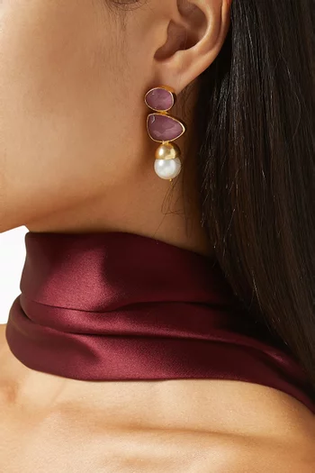 أقراط متدلية مزينة بلؤلؤ معدن مطلي