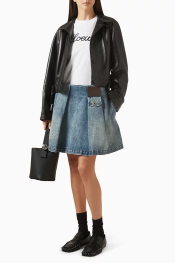 Pleated Mini Skirt in Denim
