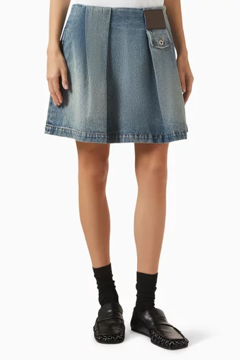 Pleated Mini Skirt in Denim