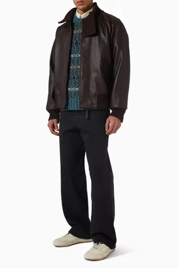 جاكيت بايكر فضفاض جلد ماعز نابا