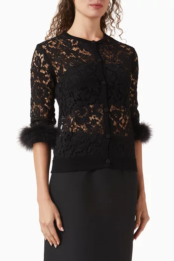 Lace-trim Cardigan in Viscose-knit