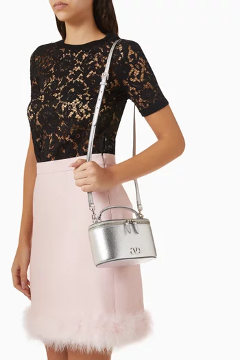 Mini Vlogo Signature Vanity Bag in Laminated Grainy Calfskin