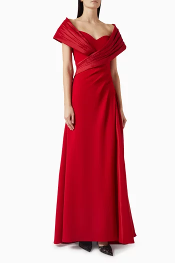 Off-shoulder Train Gown in Crepe Taffeta