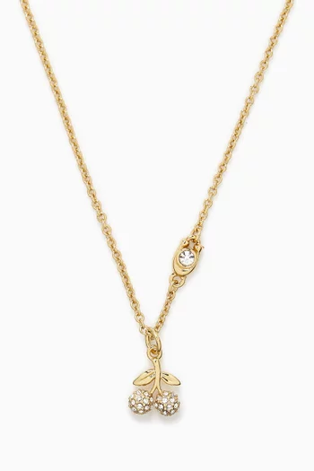 Pavé Cherry Short Pendant Necklace in Plated Brass