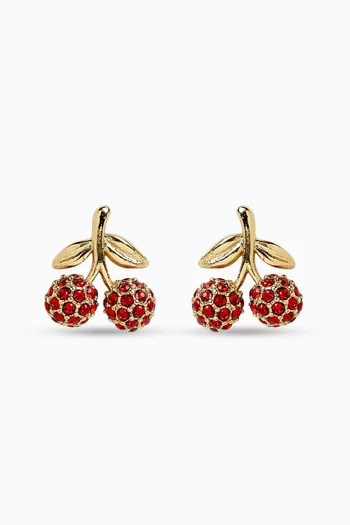 Pavé Cherry Stud Earrings in Plated Brass