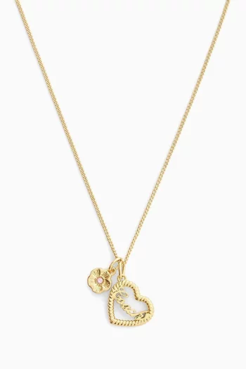 Logo Heart Short Pendant Necklace in Plated Brass