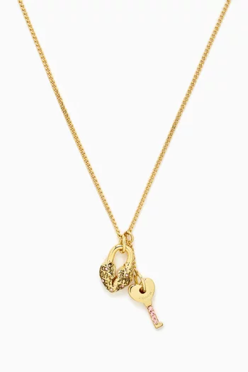 Heart Padlock Short Pendant Necklace in Plated Brass