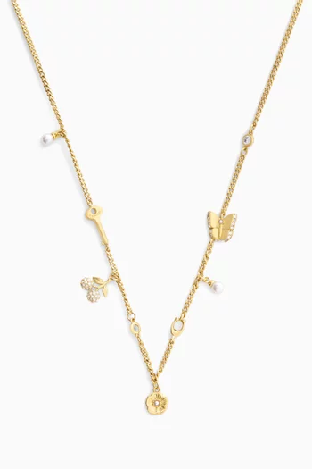 Pavé Icon Charm Necklace in Plated Brass