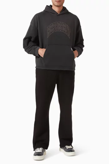 كنزة بغطاء رأس وتطريز بشعار الماركة قطن