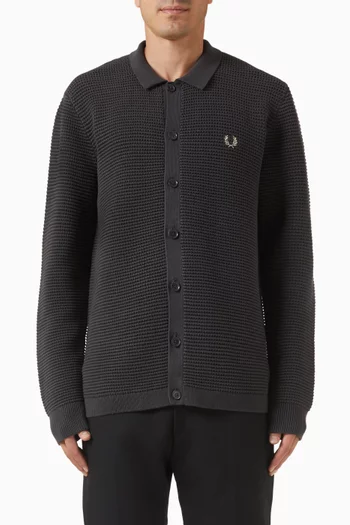 Pointelle Buttoned Cardigan in Cotton-blend