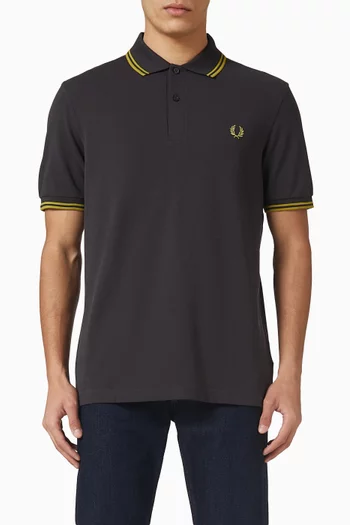 تي شيرت بولو قطن مزين بخطين