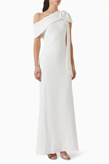 Off-shoulder Ribbon Gown in Crepe