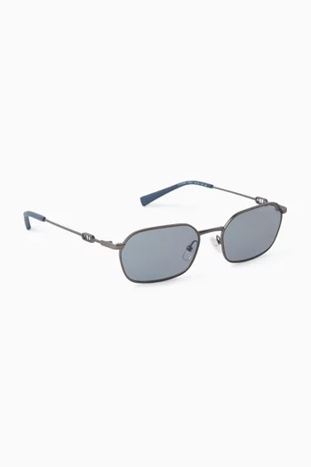Cross Flat Rectangular Sunglasses in Metal
