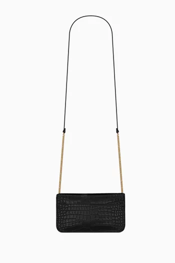 Cassandre Phone Holder in Crocodile-embossed Leather